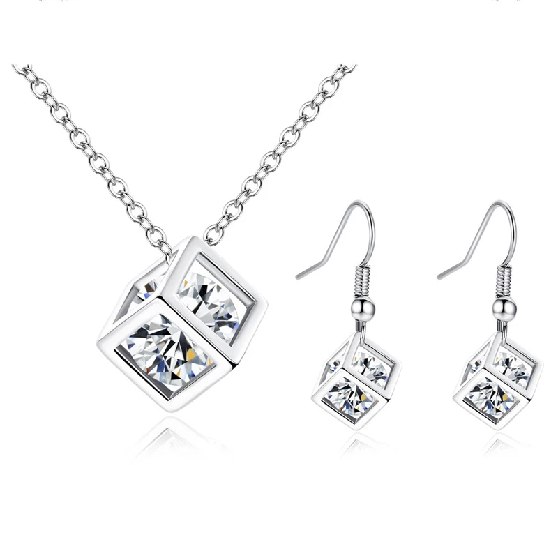 

Fashion AAA zircon square necklace earrings wedding Jewelry Sets TZ007