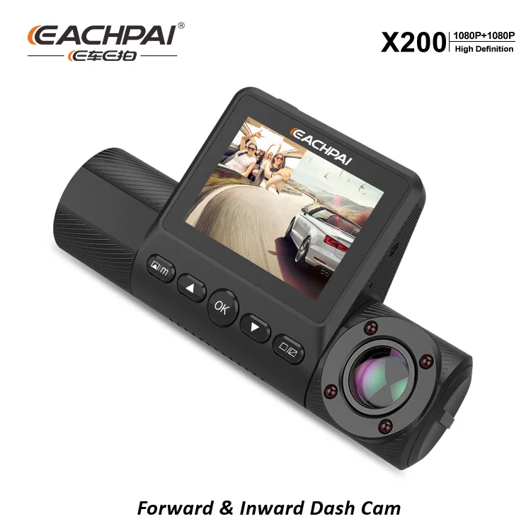 
EACHPAI X200 DashCam dual 1080P front and inside 2 inch Super Capacitor Option GPS and WiFi Car Black Box 