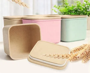 Image of Airtight Square Wheat Straw High Quality Food Storage Plastic Containers With Lid