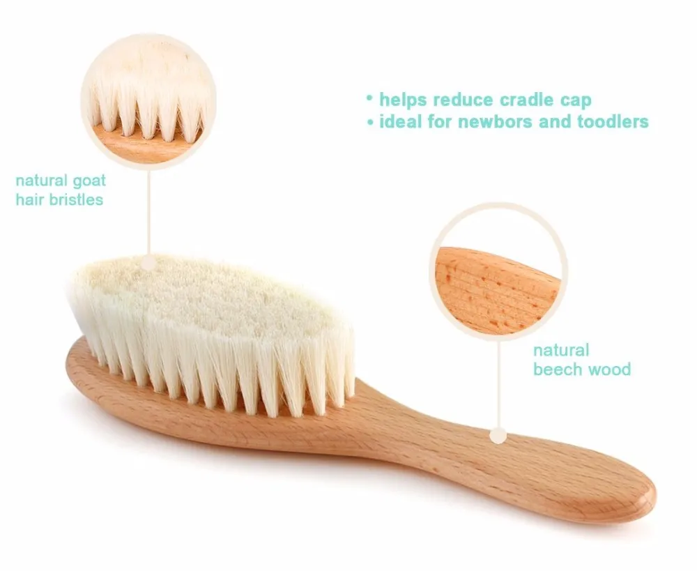 Wooden Baby Hair Brush Set With Natural Goat Hair Bristles Helps Prevent Cradle Cap Best