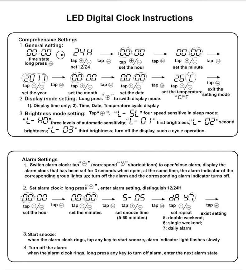 LED Digital Alarm Clocks Night light Electronic Watch Wall Clock Snooze Desktop Table Clock