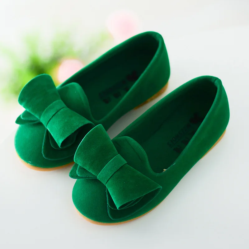 

Korean Version Children's Baby Girl Butterfly Knot Princess Flat Bottom Leisure Peas Shoes, Green, yellow, rose red