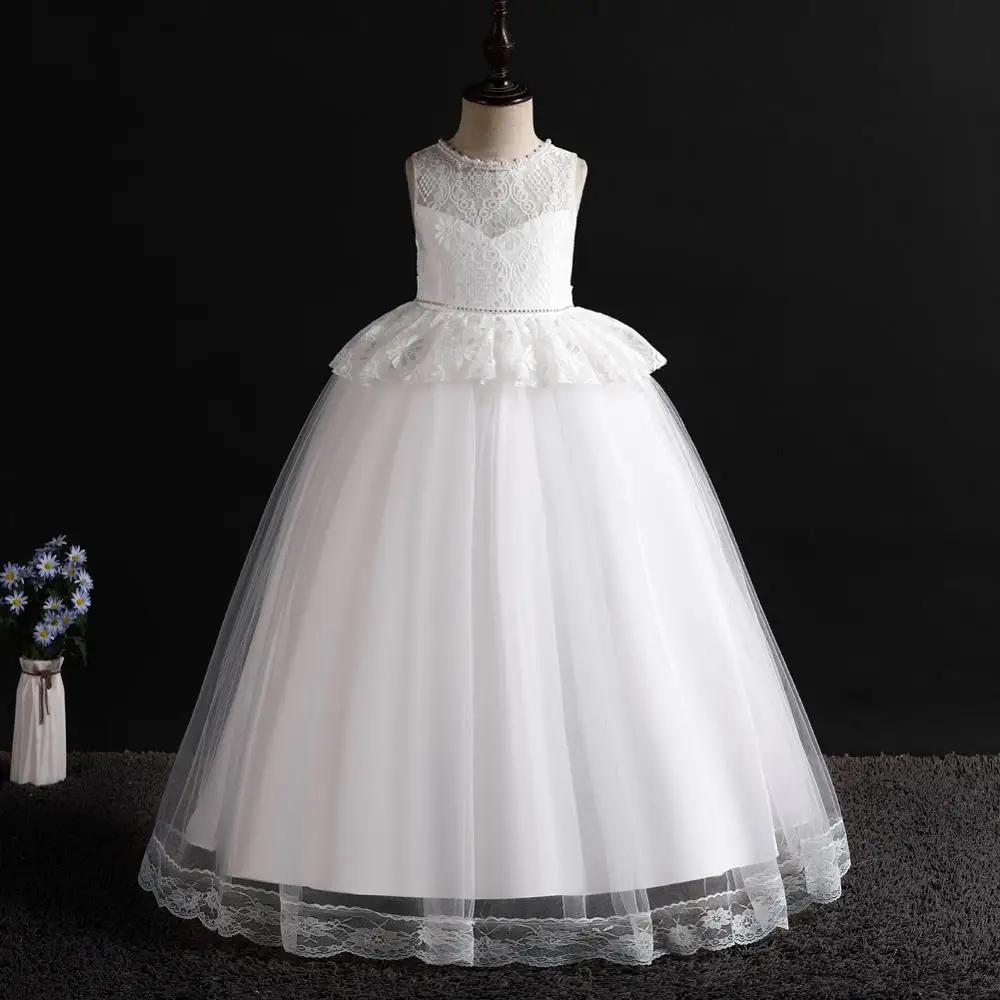 European Style Lace Princess Dress   New year's red  girl Prom Evening Dress   Beaded children's Birthday Dress for 6 Years