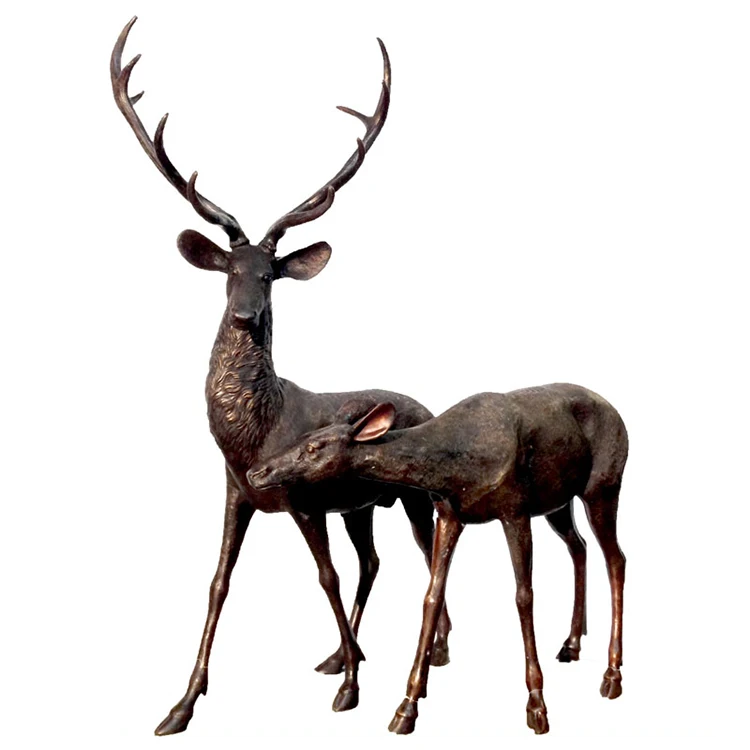 Outdoor Garden Life Size Brass Doe And Fawn Statues Bronze Deer