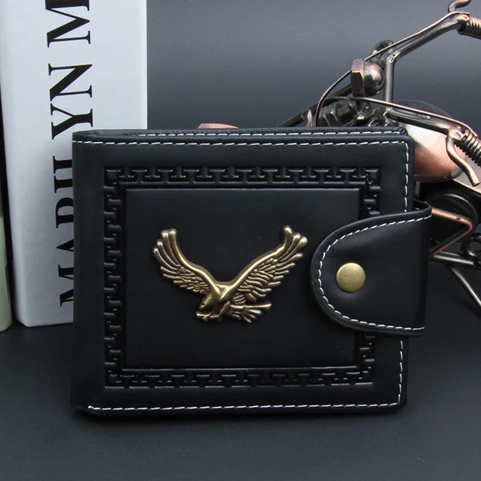 

In Bulk Fashion Style Metal Eagle Design PU Leather Men's Wallet Hasp Large Capacity Classical Leather Custom Card Wallet