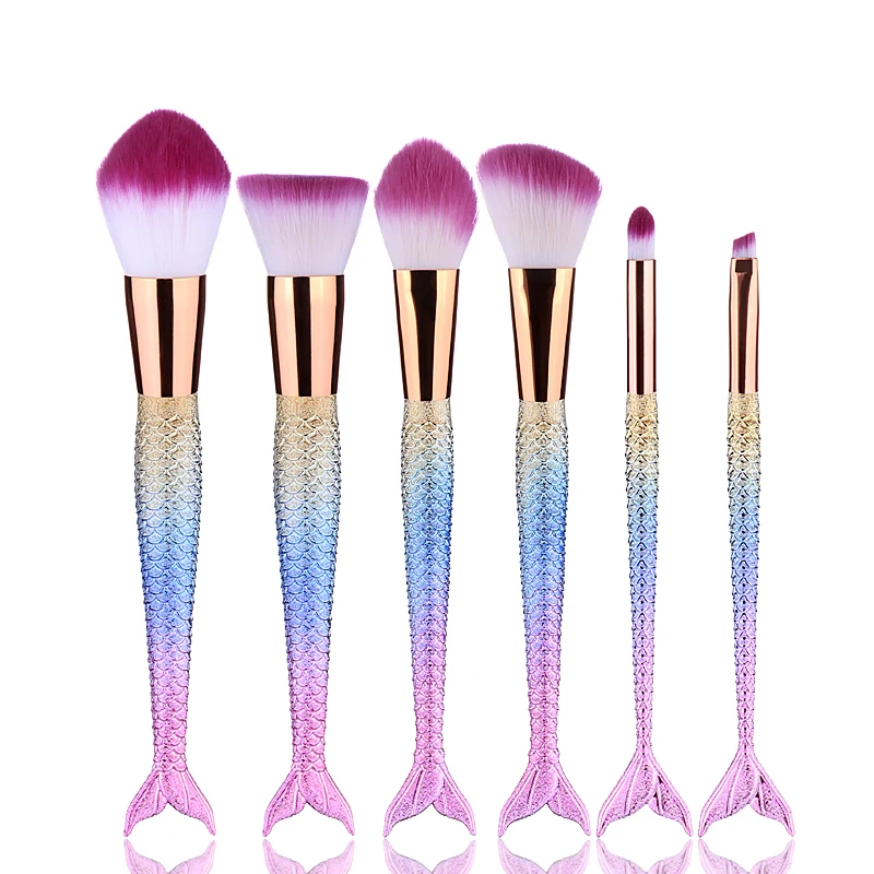 

High quality blue color mermaid fish tail make up brushes mermaid makeup brush set, N/a