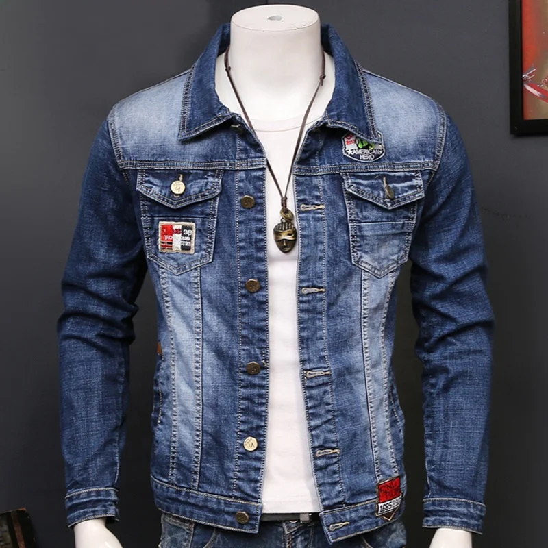 

Guangzhou factory blue vintage style cropped business denim jacket for men