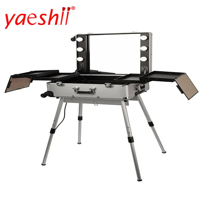 

yaeshii 2017 Customized Aluminum Makeup Case with Lights Rolling Studio Makeup Case