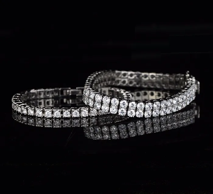 Miss Jewelry Two Row Diamond Stainless Steel Tennis Bracelet,Cz Paved ...