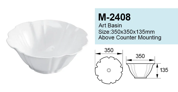Ceramic countertop flower wash basin sizes in inches