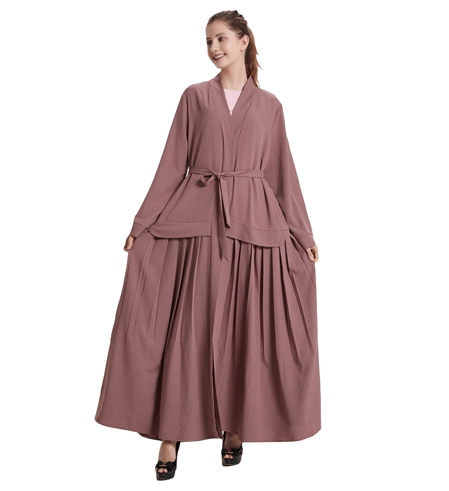 

Turkish Style Solid Color V-Neck Cardigan Big Hem Outdoor Casual Muslim Robes, 1 colors