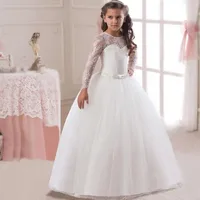 

4 -14Y Kids Girls Long Lace Flower Party Prom Dresses Kid Girl Princess Wedding Long Sleeve Children First Communion Dress Y1067