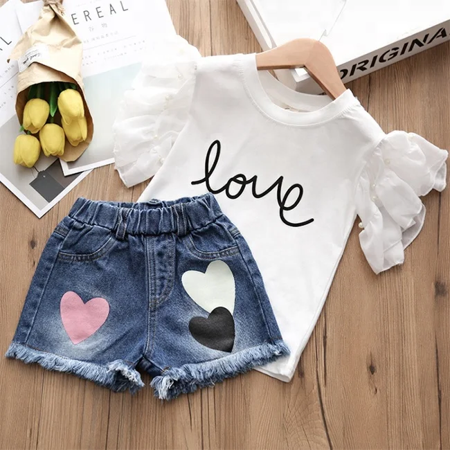 

Best quality fashion summer white girls shirt clothes set