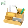 Small Desk Organizer Bamboo Pen Business Cards Notes Holder