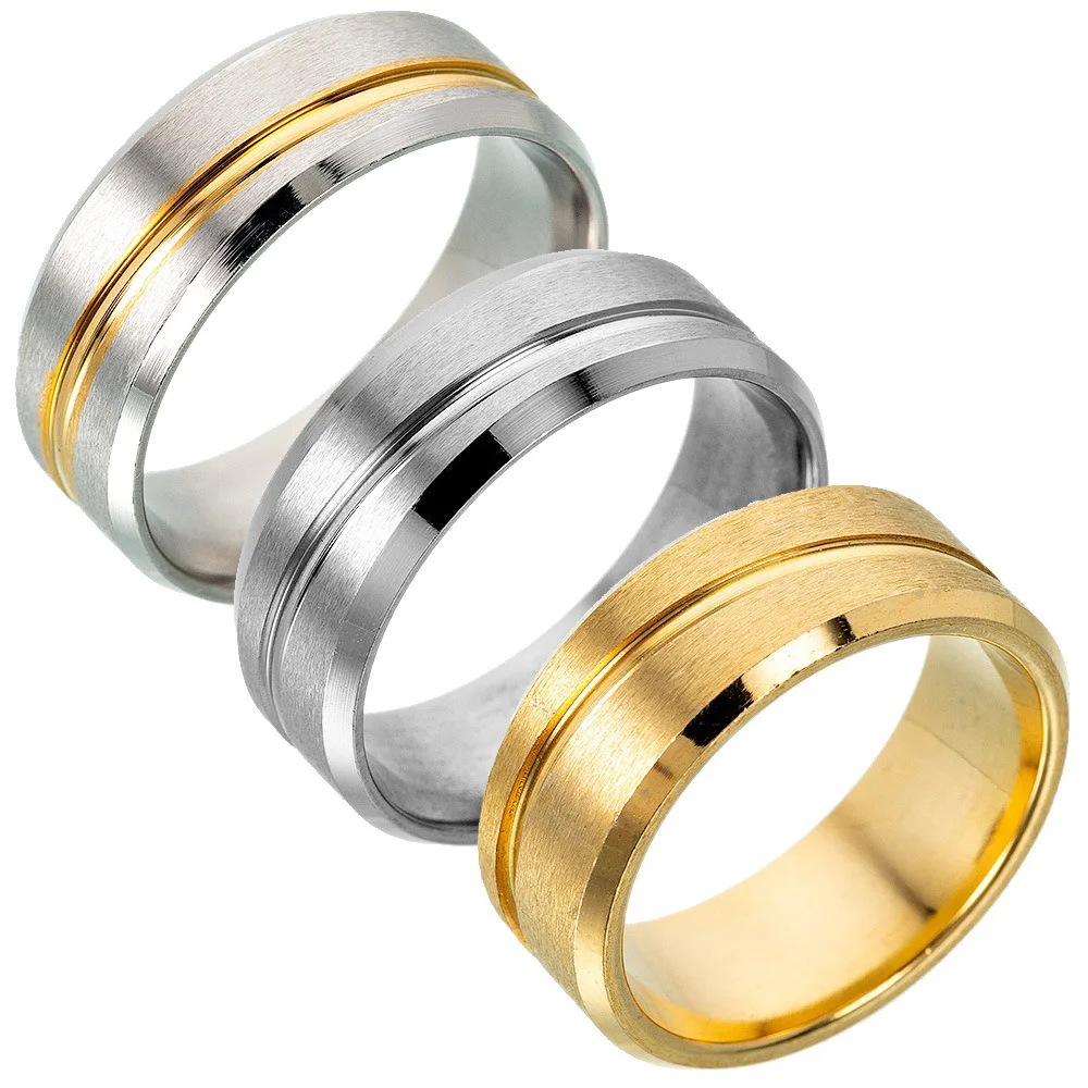 

Fashion new best selling men's striped titanium steel frosted ring party banquet ring jewelry accessories