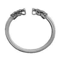 

Punk Stainless Steel Leather Double Dragon Silver Link Chain bracelet Men Nordic Viking Jewelry