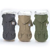 

Fur Hoodie Thicken Double Pocket Industrial Style Warm Dog Jacket Coat Costume Winter Dog Clothes