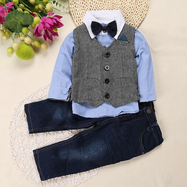 

Gentleman Outfits Butterfly Bow tie vest T-shirt + pants 3 pcs kids clothes toddler boys fashion designer clothing, As picture