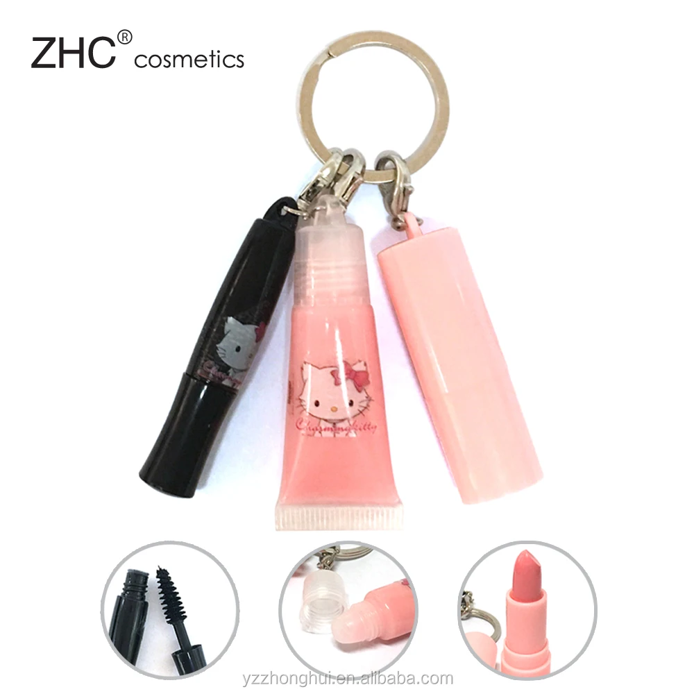 
ZH3079 Your own brand mini lip and eye makeup kit lip gloss, lipstick and mascara with keychain 