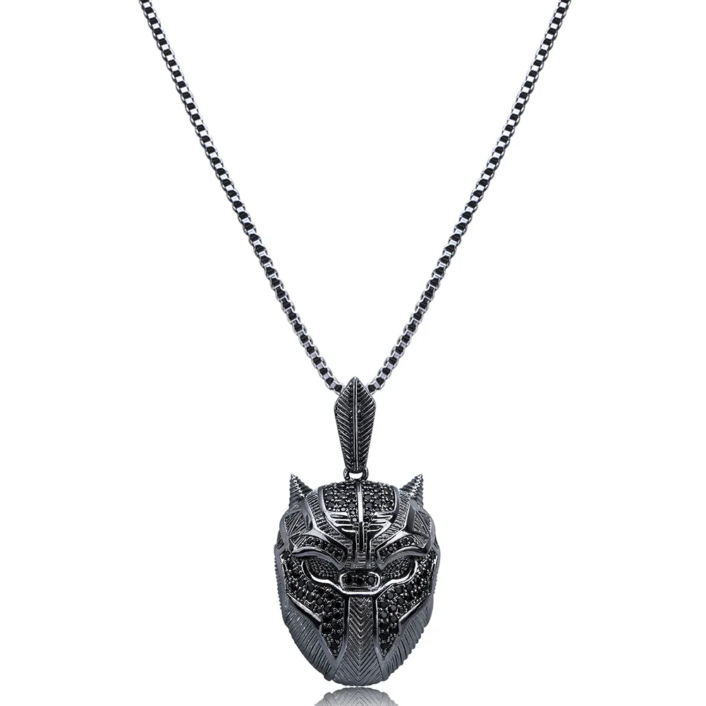 

Alloy Gun Metal Color Super Hero Movie Black Panther characters cubic zircon diamond Hiphop pendant iced out men pendant