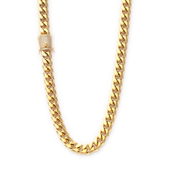 

8mm*24inch Hip Hop Jewelry 14k/18k Gold Stainless Steel Miami Cuban Link Chain Men, 18k yellow gold/ black/ white gold/ rose gold/ 14k gold