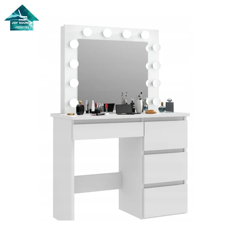 White Wood Mirror Almirah Simple Dressing Table Designs With Drawer