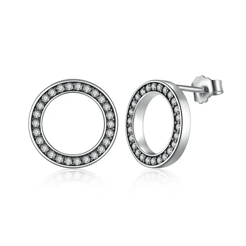 

New Trendy Clear CZ 925 Sterling Silver Circle Round Stud Earring