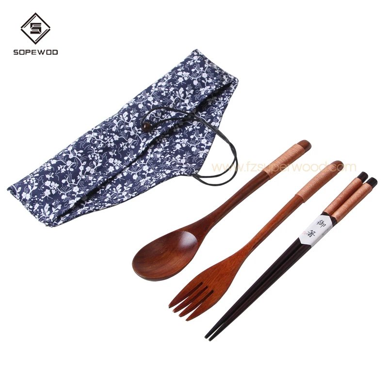 

2019 Fashion custom eco-friendly wooden flatware travel cutlery set, Wood