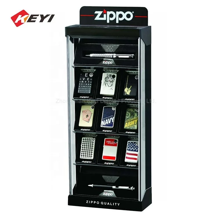 Custom Brand Logo Acrylic Rotating Zippo Lighter Case / Lighter Display