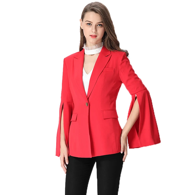 

Fashion Sleeve Split Casual Coat Business Suits Ladies Office Wear red Blazer for Women