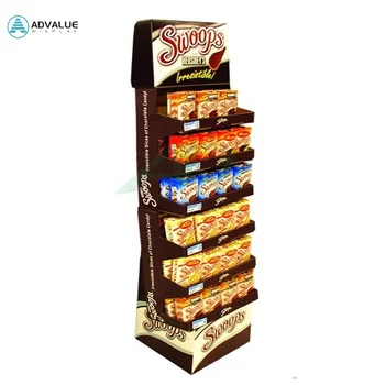 Pop Up Floor Cardboard Display Stand Cookies Snacks Display Shelves For ...