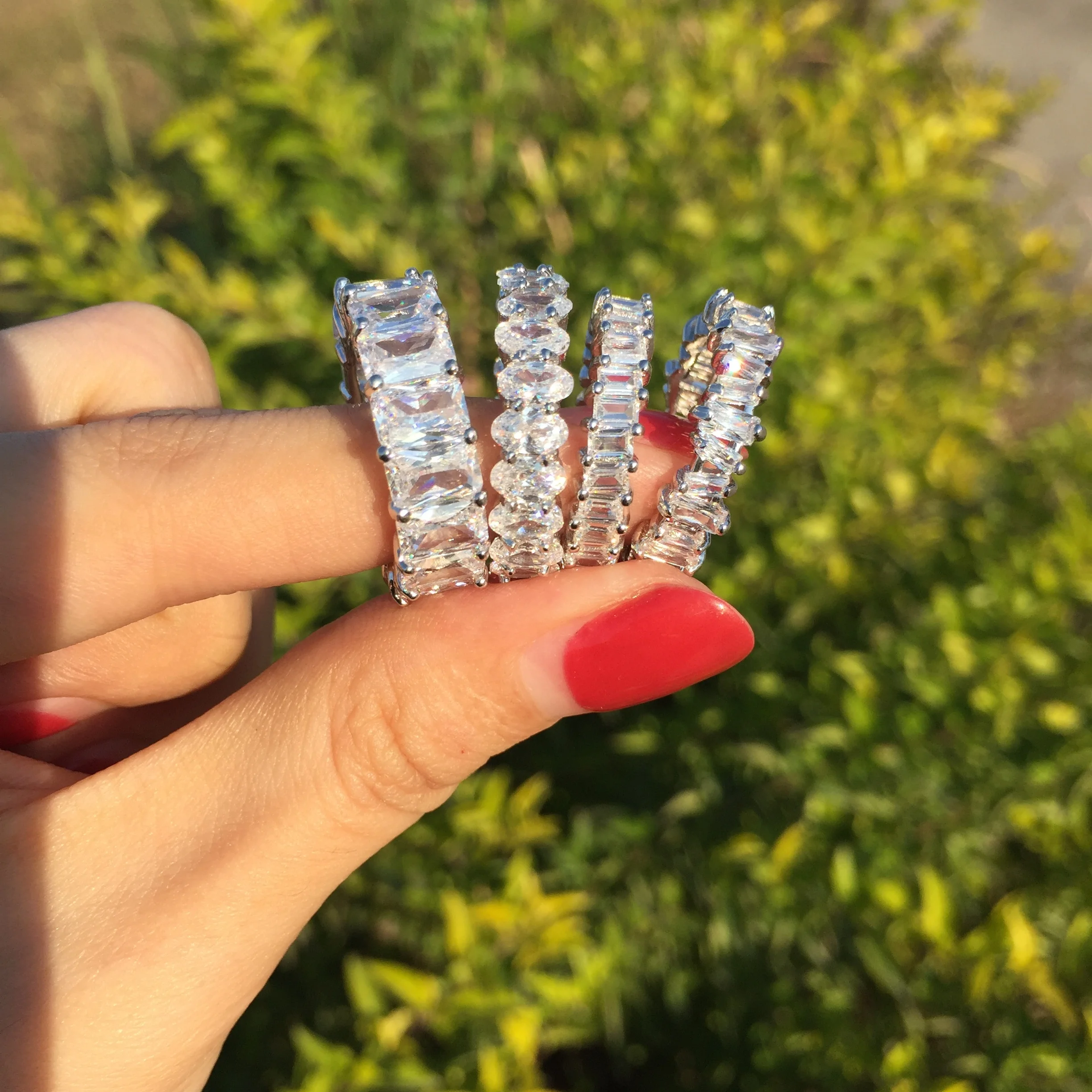 

Custom color wholesale clear white zircon silver plated baguette cz ring for women