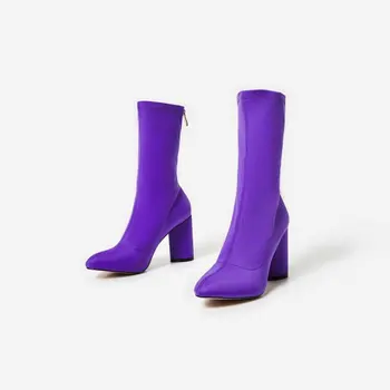 2018 Fancy Block Heel Purple Lycra 
