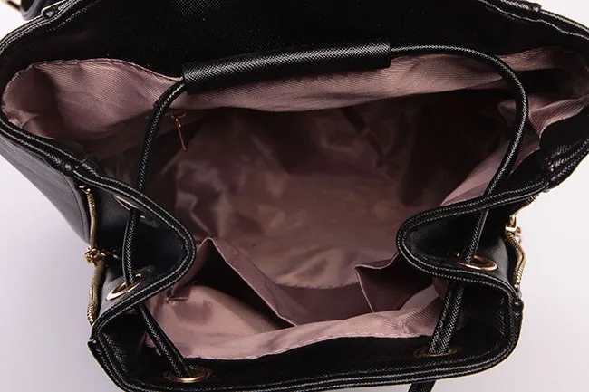 Wholesale Best Price Black Plain Saffiano PU Ladies Backpack 2016