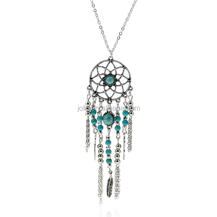 

Women Fashion Jewelry Silver Feather Tassel Pendant Dream Catcher Necklace