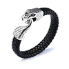 Factory direct locking snake heads clasp leather bracelet for men wide mens leather bracelets (MB-116)