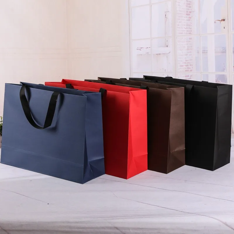 Download Luxury Custom Logo Printed Dark Grey Paper Shopping Bags With Ribbon Bow - Buy Custom Printed ...