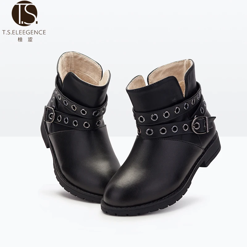

warm and very popular school girls kids black or brown flat eyelet upper trap cow leather nice winter flat ankle snow boots, Golden/black/purple/rose red