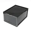 Dymolding custom durable stackable removable dy015 black injection plastic shoe box with clear front drop door