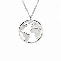 

Minimalist medal jewelry 925 sterling silver earth pendant world map necklace