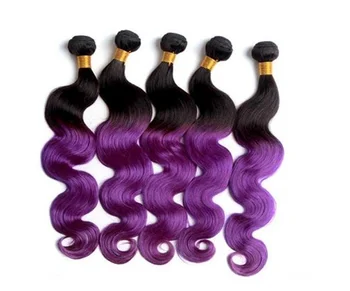 Two Tone Color Dark Brown And Pastel Purple Ombre Hair Brazilian