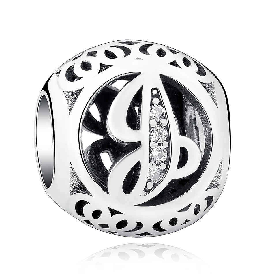 

Genuine 925 Sterling Silver Crystal Beads Letter J Round Charms Fit Womens Snake Bracelets Fashion Jewelry Making