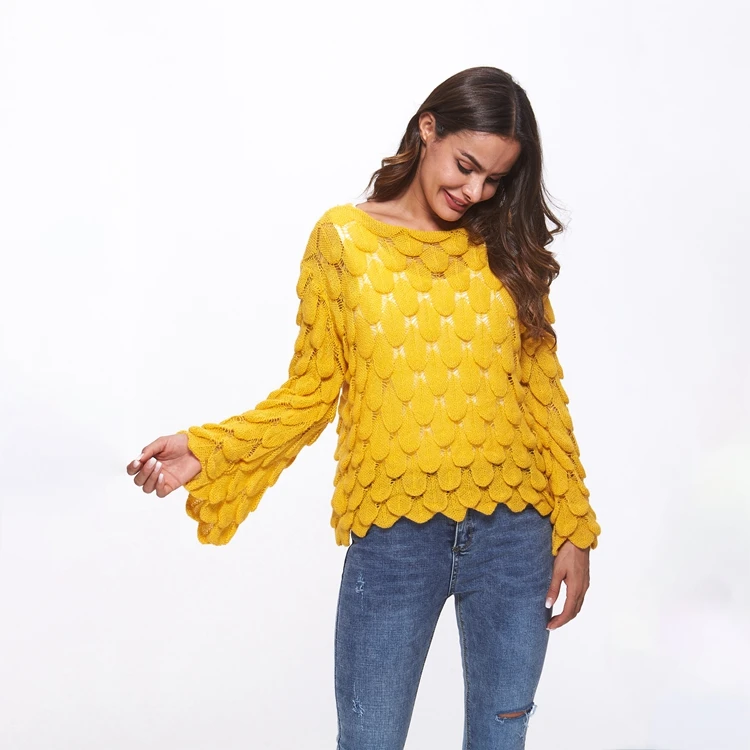 

2019 New Arrivals Women Cashmere Yellow Knit Pullover Sweater With Five Colors