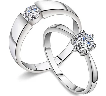 Popular Cz Wedding Ring Sets For Him And Her 14k White Gold Plated