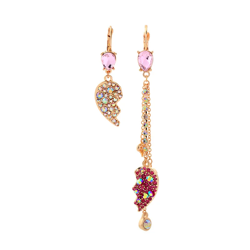 

ed02088d New Design 2019 Fashion Mismatch Asymmetric Shiny Gold Plated Opal Crystal Heart Chain Tassel Pendant Women Earrings