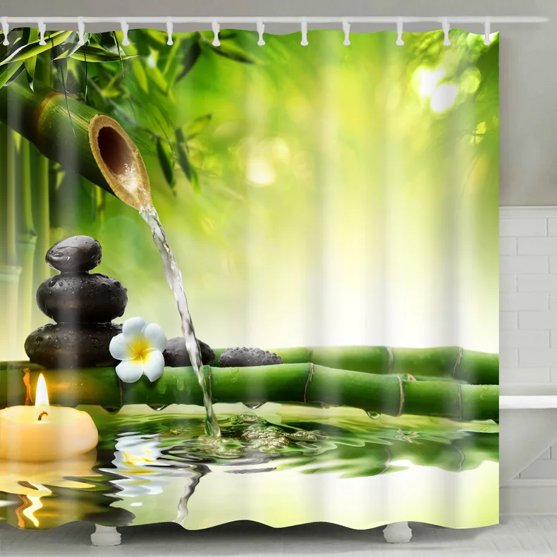 
Customized Zen Design High Quality 3D Polyester Shower Curtain 