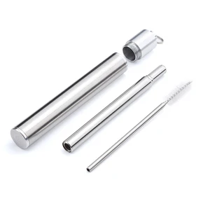 Image of Hot selling 304 Stainless Steel Reusable Collapsible Straw Metal Straw With Cleaning Brush telescopic drinking straw