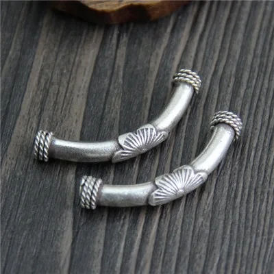 

Thailand 925 Sterling Silver DIY Bracelets Tube Hollow Bend Elbow Pipe Beads Carving Flower Totem Accessories