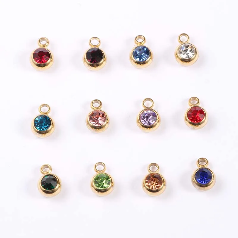 

6mm Stainless Steel Round Rhinestones Gold Plated New Arrival DIY Jewelry Making Initial 12 Birthstone Charms Pendant