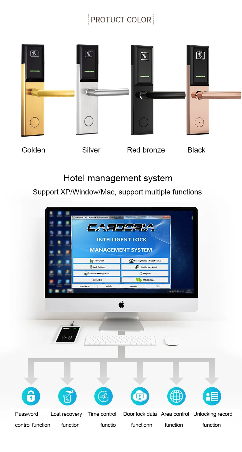 CARDORIA Hotel Lock Hotel Intelligent Card Swipe Door Lock Apartment Hotel Rental Room IC Card Lock Factory Direct Selling